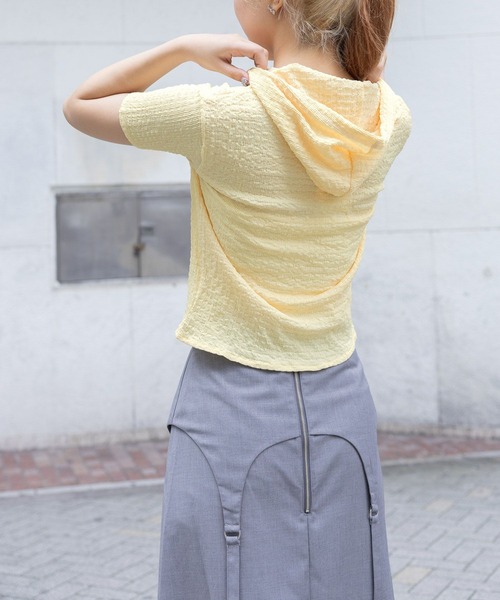 PLACE STUDIO(プレイススタジオ)の「PLACE STUDIO/ストリングスリムフーディーT(Tシャツ/カットソー・レディース・グレー/ブラック/イエロー・FREE)」の12枚目の写真