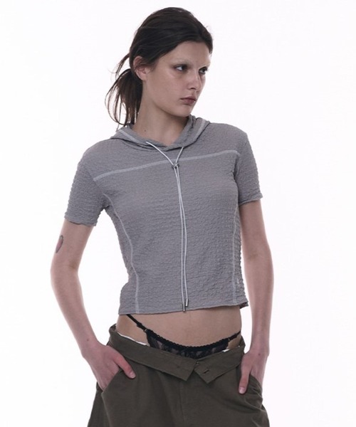 PLACE STUDIO(プレイススタジオ)の「PLACE STUDIO/ストリングスリムフーディーT(Tシャツ/カットソー・レディース・グレー/ブラック/イエロー・FREE)」の18枚目の写真