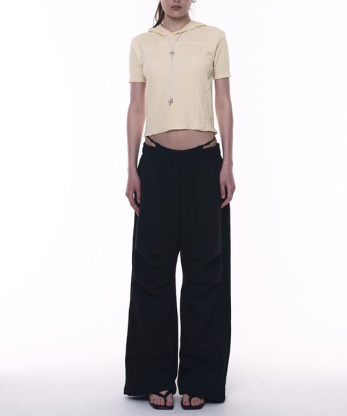 PLACE STUDIO(プレイススタジオ)の「PLACE STUDIO/ストリングスリムフーディーT(Tシャツ/カットソー・レディース・グレー/ブラック/イエロー・FREE)」の19枚目の写真