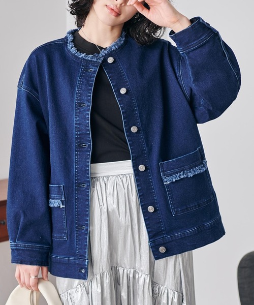 RANAN（ラナン）の「ノーカラーデニムジャケット（デニムジャケット・レディース・ブルー/インディゴブルー・M/L/LL）」の4枚目の写真