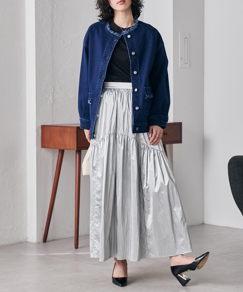 RANAN（ラナン）の「ノーカラーデニムジャケット（デニムジャケット・レディース・ブルー/インディゴブルー・M/L/LL）」の5枚目の写真