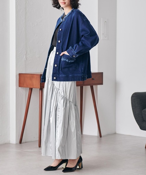 RANAN（ラナン）の「ノーカラーデニムジャケット（デニムジャケット・レディース・ブルー/インディゴブルー・M/L/LL）」の8枚目の写真