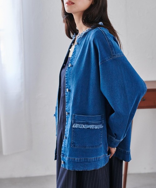 RANAN（ラナン）の「ノーカラーデニムジャケット（デニムジャケット・レディース・ブルー/インディゴブルー・M/L/LL）」の10枚目の写真