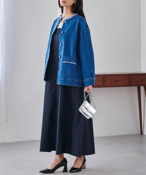 RANAN（ラナン）の「ノーカラーデニムジャケット（デニムジャケット・レディース・ブルー/インディゴブルー・M/L/LL）」の11枚目の写真