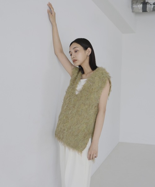 hellam（へラム）の「ミックスシャギーVネックベスト（ベスト・レディース・グリーン/チャコール/アイボリー/グレー・FREE）」の13枚目の写真