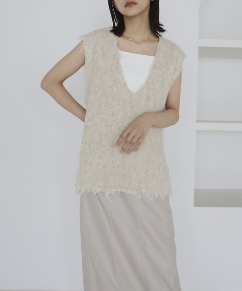 hellam（へラム）の「ミックスシャギーVネックベスト（ベスト・レディース・グリーン/チャコール/アイボリー/グレー・FREE）」の20枚目の写真