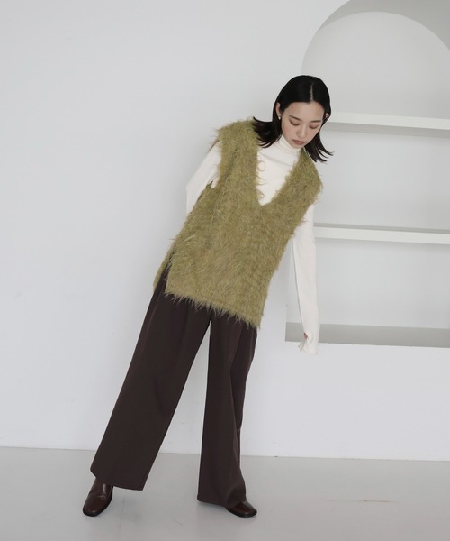 MASNADA マスナダ ジレ ベスト 異素材 変形 L カーキ ウォッシャブル ◇[SMA-MZ-VST]SOLAMONAT(ソラモナ)モッツァレラストレッチ Vネック