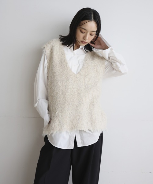 セール】ミックスシャギーVネックベスト（ベスト）｜hellam（へラム