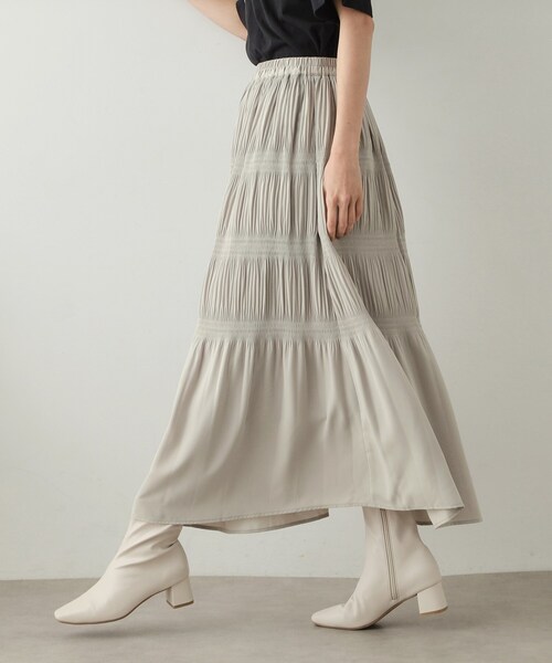 OPAQUE.CLIP(オペークドットクリップ)の「◆マジョリカプリーツフレアスカート【洗濯機洗い可】(スカート・レディース・ブラック系/ブラック/ナチュラル・38/40/42)」の1枚目の写真