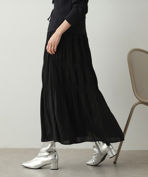 OPAQUE.CLIP(オペークドットクリップ)の「◆マジョリカプリーツフレアスカート【洗濯機洗い可】(スカート・レディース・ブラック系/ブラック/ナチュラル・38/40/42)」の4枚目の写真