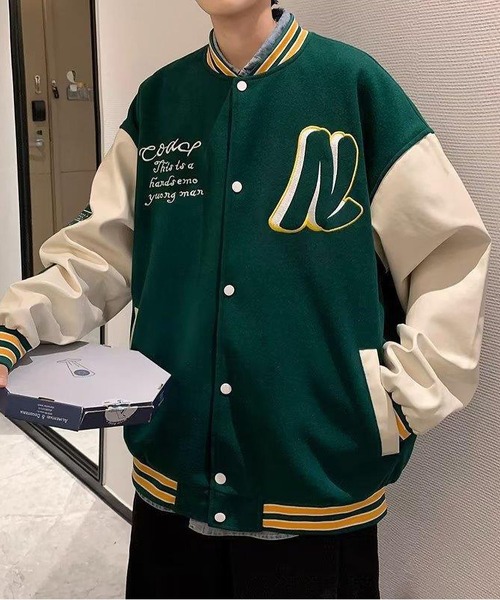 セール】オーバーサイズ プリントロゴ スタジアム ジャケット