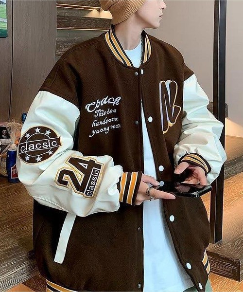 BLANC FICELLE(ブランフィセル)の「オーバーサイズ プリントロゴ スタジアム ジャケット(スタジャン・レディース・ブラック/ブラウン/グリーン・M/L/XXL/XL)」の13枚目の写真