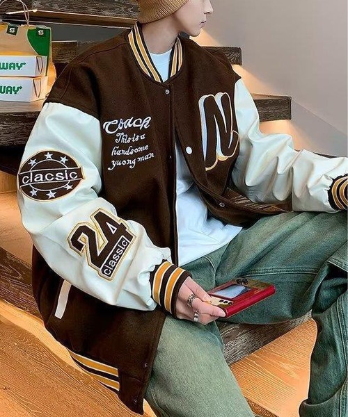 セール】オーバーサイズ プリントロゴ スタジアム ジャケット