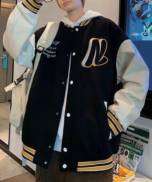 セール】オーバーサイズ プリントロゴ スタジアム ジャケット