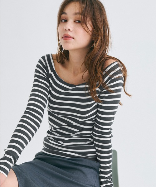 coca（coca）（コカ）の「【WEB限定セール】オフショルダーリブトップス（Tシャツ/カットソー・レディース・ブラック/B/A/チャコール・L/M/S）」の4枚目の写真