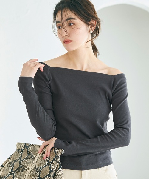 coca（coca）（コカ）の「【WEB限定セール】オフショルダーリブトップス（Tシャツ/カットソー・レディース・ブラック/B/A/チャコール・L/M/S）」の3枚目の写真