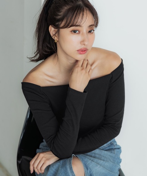 coca（coca）（コカ）の「【WEB限定セール】オフショルダーリブトップス（Tシャツ/カットソー・レディース・ブラック/B/A/チャコール・L/M/S）」の2枚目の写真