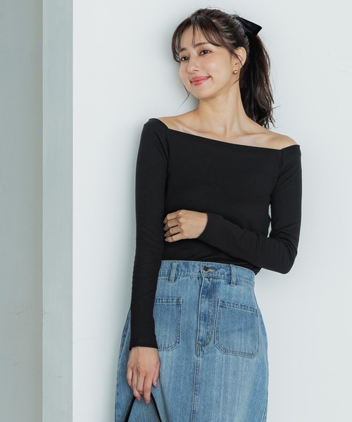 coca（coca）（コカ）の「【WEB限定セール】オフショルダーリブトップス（Tシャツ/カットソー・レディース・ブラック/B/A/チャコール・L/M/S）」の8枚目の写真