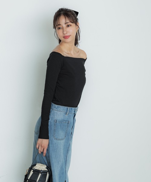 coca（coca）（コカ）の「【WEB限定セール】オフショルダーリブトップス（Tシャツ/カットソー・レディース・ブラック/B/A/チャコール・L/M/S）」の10枚目の写真