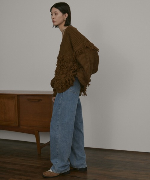 MERLOT（メルロー）の「ボリュームスリーブフリンジルーズカーディガン（カーディガン/ボレロ・レディース・ブラウン/ブラック・FREE）」の10枚目の写真