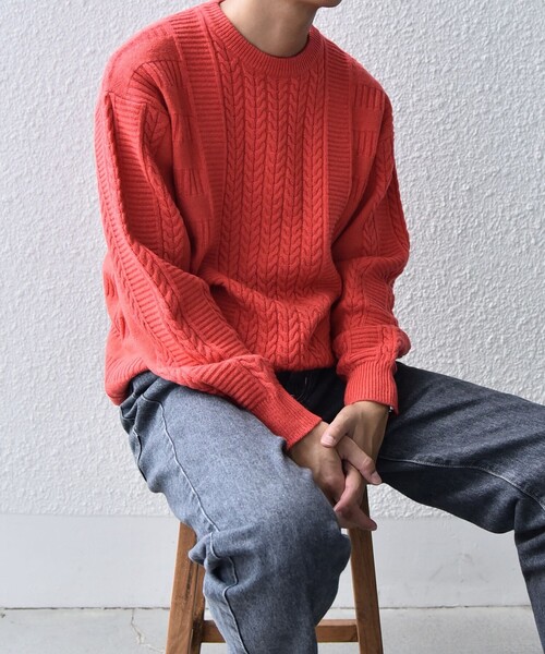 SHIPS any(シップス エニィ)の「SHIPS any:〈手洗い可能〉アラン / ガーター 編み リラックス クルーネック ニット◇(ニット/セーター・メンズ・レッド系/ライトグレー/ライム/ダークグレー/ネイビー・SMALL/MEDIUM/LARGE/X-LARGE)」の5枚目の写真