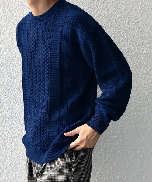 SHIPS any(シップス エニィ)の「SHIPS any:〈手洗い可能〉アラン / ガーター 編み リラックス クルーネック ニット◇(ニット/セーター・メンズ・レッド系/ライトグレー/ライム/ダークグレー/ネイビー・SMALL/MEDIUM/LARGE/X-LARGE)」の1枚目の写真