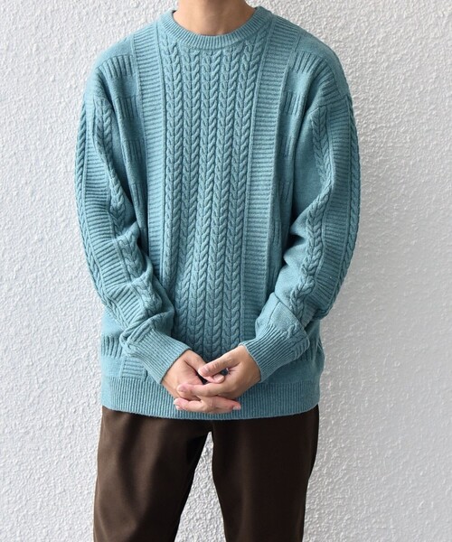 SHIPS any(シップス エニィ)の「SHIPS any:〈手洗い可能〉アラン / ガーター 編み リラックス クルーネック ニット◇(ニット/セーター・メンズ・レッド系/ライトグレー/ライム/ダークグレー/ネイビー・SMALL/MEDIUM/LARGE/X-LARGE)」の4枚目の写真