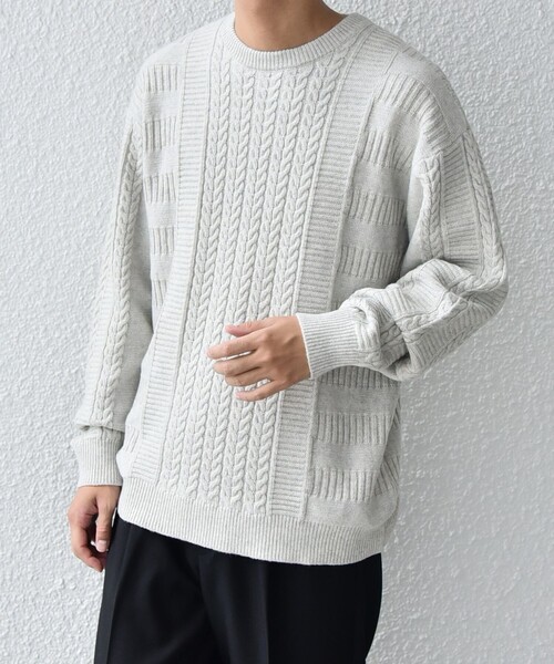 SHIPS any(シップス エニィ)の「SHIPS any:〈手洗い可能〉アラン / ガーター 編み リラックス クルーネック ニット◇(ニット/セーター・メンズ・レッド系/ライトグレー/ライム/ダークグレー/ネイビー・SMALL/MEDIUM/LARGE/X-LARGE)」の18枚目の写真