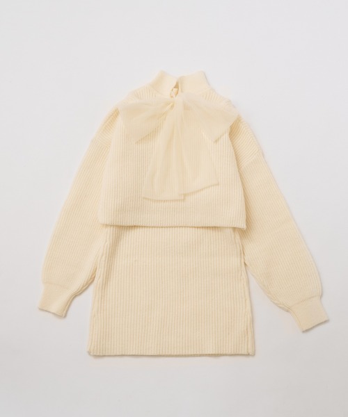 one after another NICE CLAUP(ワンアフターアナザーナイスクラップ)の「2枚セットバックリボンニットワンピース(ワンピース・レディース・ベビーピンク/オフホワイト/モカ・FREE)」の4枚目の写真