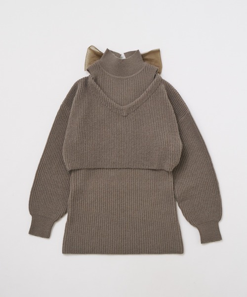 one after another NICE CLAUP(ワンアフターアナザーナイスクラップ)の「2枚セットバックリボンニットワンピース(ワンピース・レディース・ベビーピンク/オフホワイト/モカ・FREE)」の6枚目の写真