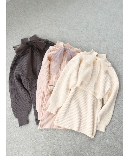 one after another NICE CLAUP(ワンアフターアナザーナイスクラップ)の「2枚セットバックリボンニットワンピース(ワンピース・レディース・ベビーピンク/オフホワイト/モカ・FREE)」の8枚目の写真