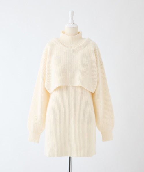 one after another NICE CLAUP(ワンアフターアナザーナイスクラップ)の「2枚セットバックリボンニットワンピース(ワンピース・レディース・ベビーピンク/オフホワイト/モカ・FREE)」の9枚目の写真
