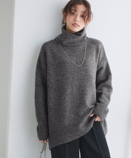 Pierrot(ピエロ)の「ふんわりウォッシャブルオフタートルルーズニット(ニット/セーター・レディース・グレー系その他/ブルーグリーン/オフホワイト・L/M)」の19枚目の写真