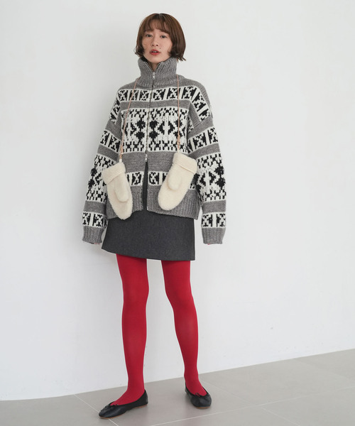 SLOBE citron.（スローブシトロン）の「《WEB限定》SLOBE citron.Funny カウチンニット（カーディガン/ボレロ・レディース・チャコールグレー/サックスブルー・FREE）」の4枚目の写真