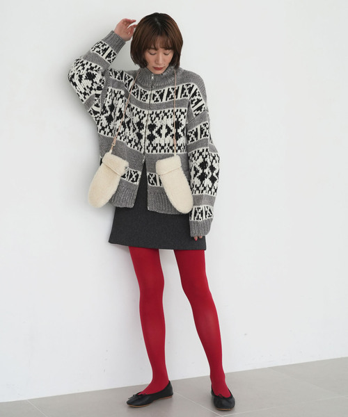 SLOBE citron.（スローブシトロン）の「《WEB限定》SLOBE citron.Funny カウチンニット（カーディガン/ボレロ・レディース・チャコールグレー/サックスブルー・FREE）」の6枚目の写真