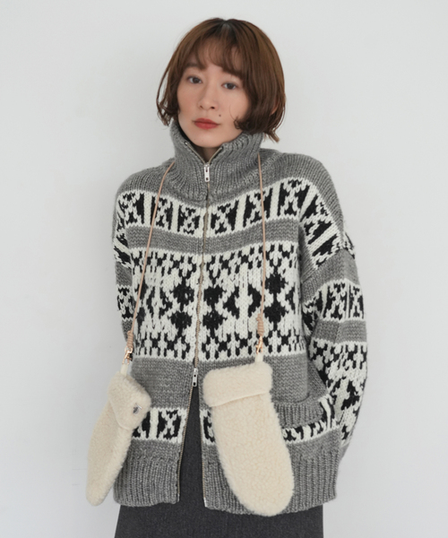 スローブシトロン web限定 カウチンニット グレー