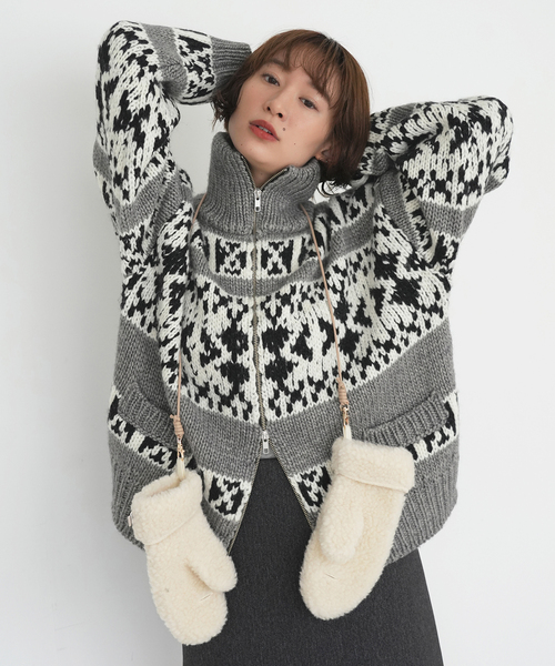 SLOBE citron.（スローブシトロン）の「《WEB限定》SLOBE citron.Funny カウチンニット（カーディガン/ボレロ・レディース・チャコールグレー/サックスブルー・FREE）」の12枚目の写真