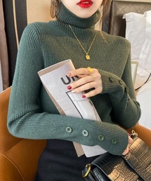 ハイネックニットトップス 長袖ニットソー