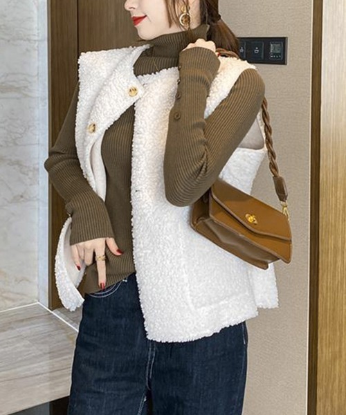 Miniministore(ミニミニストア)の「ハイネックニットトップス 長袖ニットソー(ニット/セーター・レディース・ブラック/ホワイト/ベージュ/ブルー/ダークグリーン/ダークブラウン/カーキブラウン・FREE)」の12枚目の写真