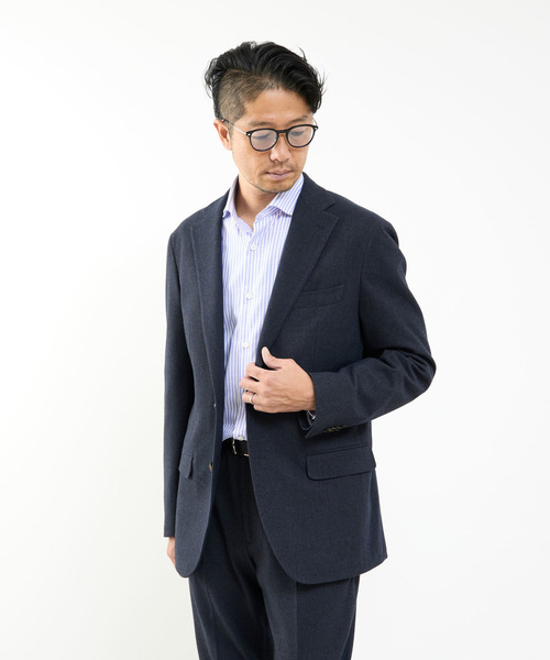 MEN'S MELROSE(メンズメルローズ)の「フランスツイルミルドストレッチコンフォートジャケット(セットアップ可)(テーラードジャケット・メンズ・ネイビー・5/4/3/2)」の1枚目の写真