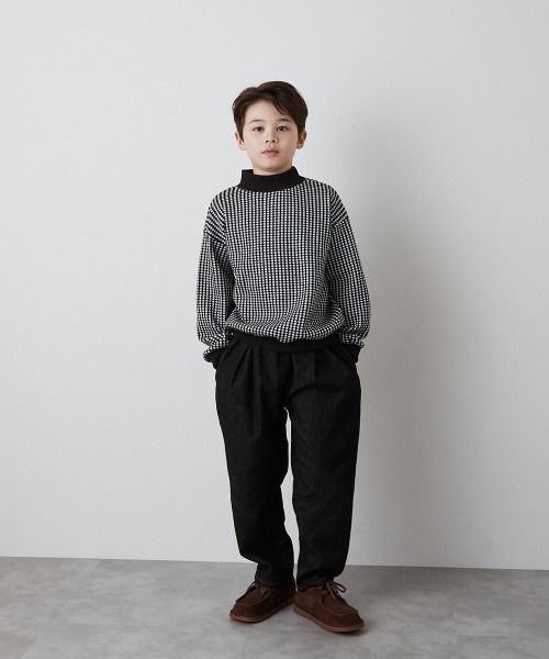 riziere（リジェール）の「ブロックチェックハイネックニットソートップス（ニット/セーター・キッズ・ブラウン/ブラック・150/140/130/120/110/100/90）」の8枚目の写真