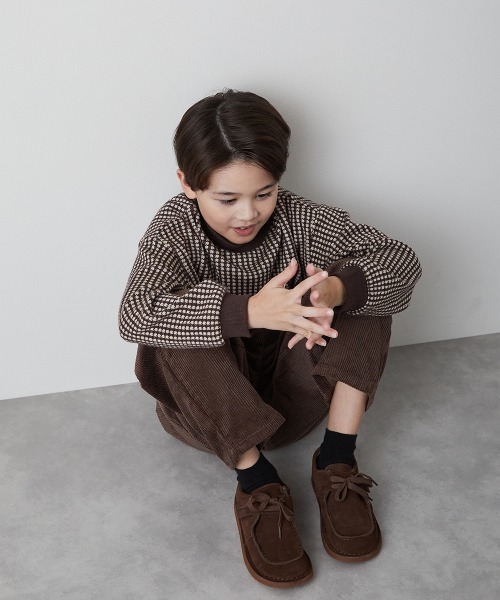 riziere（リジェール）の「ブロックチェックハイネックニットソートップス（ニット/セーター・キッズ・ブラウン/ブラック・150/140/130/120/110/100/90）」の4枚目の写真