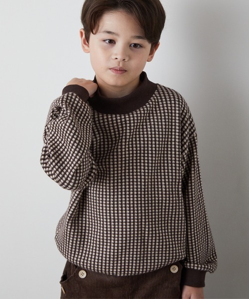 riziere（リジェール）の「ブロックチェックハイネックニットソートップス（ニット/セーター・キッズ・ブラウン/ブラック・150/140/130/120/110/100/90）」の15枚目の写真