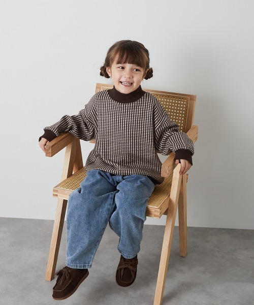 riziere（リジェール）の「ブロックチェックハイネックニットソートップス（ニット/セーター・キッズ・ブラウン/ブラック・150/140/130/120/110/100/90）」の22枚目の写真