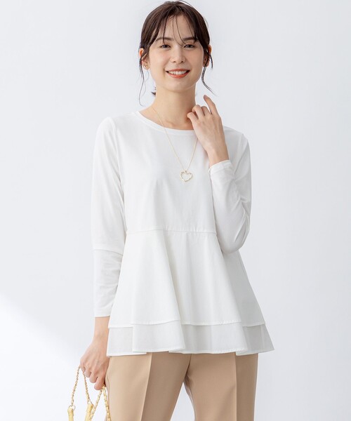 組曲(クミキョク)の「シャツコンビティアード ロングTシャツ(Tシャツ/カットソー・レディース・アイボリー系1/アイボリー系・2/3)」の1枚目の写真