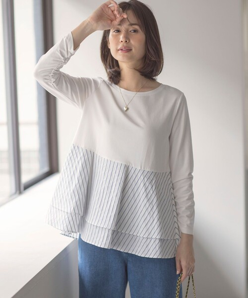 組曲(クミキョク)の「シャツコンビティアード ロングTシャツ(Tシャツ/カットソー・レディース・アイボリー系1/アイボリー系・2/3)」の3枚目の写真