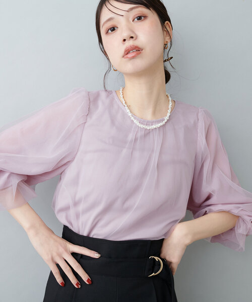 natural couture（ナチュラルクチュール）の「オケージョン対応可 / チュールギャザートップス（シャツ/ブラウス・レディース・ブラック/アイボリー/グレー/ピンク・FREE）」の9枚目の写真