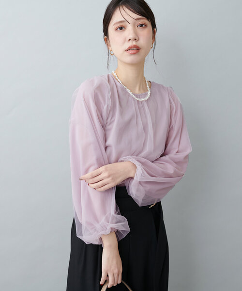 natural couture（ナチュラルクチュール）の「オケージョン対応可 / チュールギャザートップス（シャツ/ブラウス・レディース・ブラック/アイボリー/グレー/ピンク・FREE）」の10枚目の写真