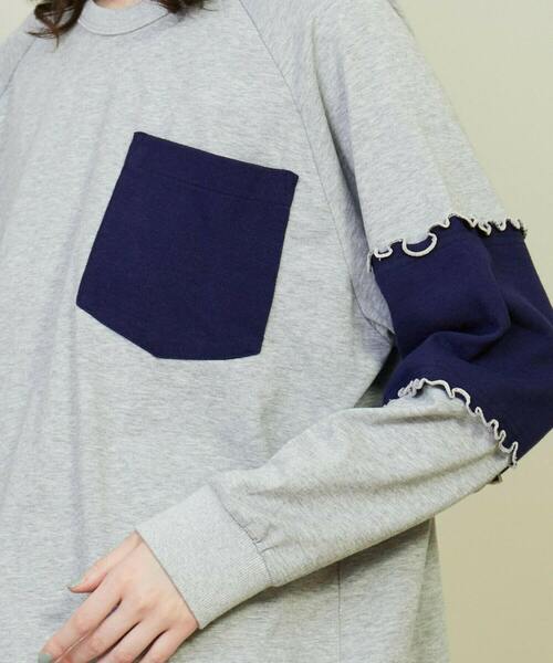 FRAPBOIS（フラボア）の「メローパネル プルオーバー（スウェット・レディース・グレー/ネイビー・2/1）」の6枚目の写真