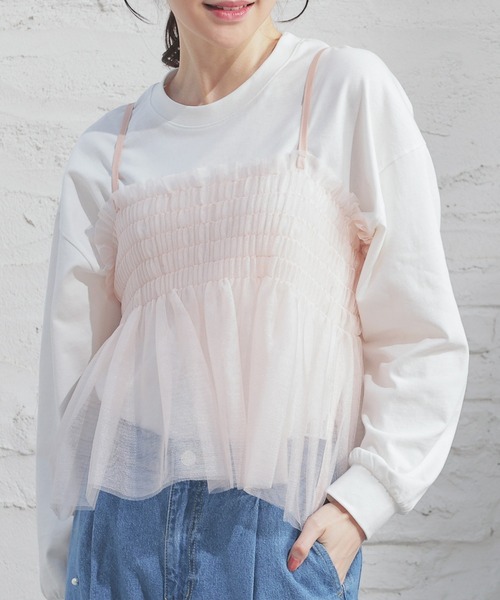 Honeys(ハニーズ)の「チュールキャミソール(キャミソール・レディース・ピンク/チャコール/アイボリー/ブラック・L/M/S)」の4枚目の写真